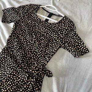Suzy Shier Black and Cream Polka Dot Midi Dress Size XS
